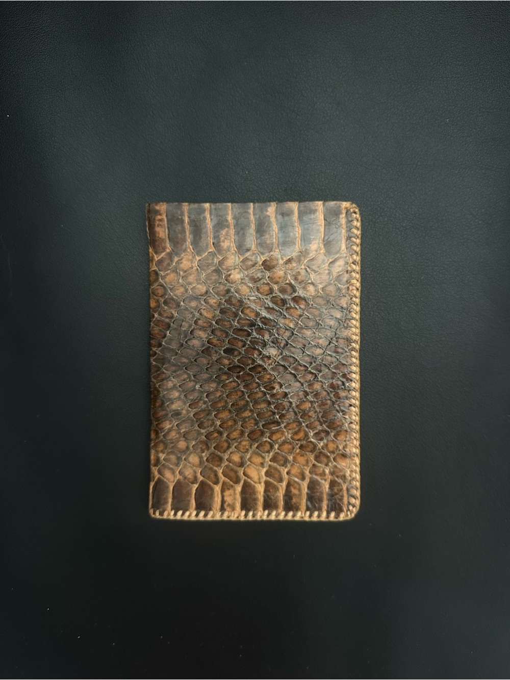 Brown Leather Snake-Texture Passport Wallet